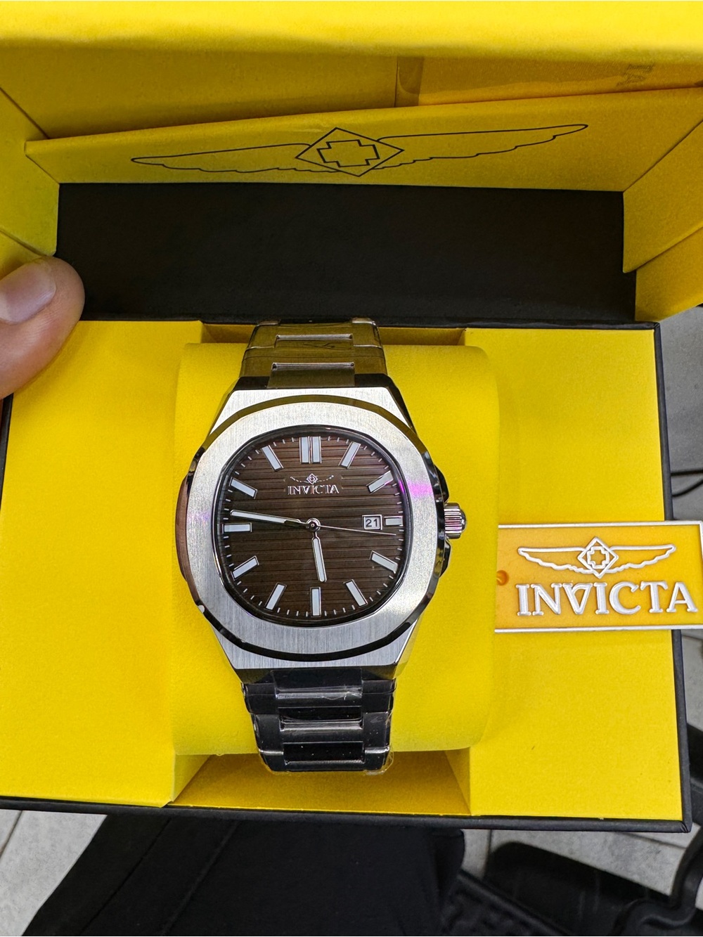 Invicta Men’s Silver Stainless Steel Watch with Brown Dial